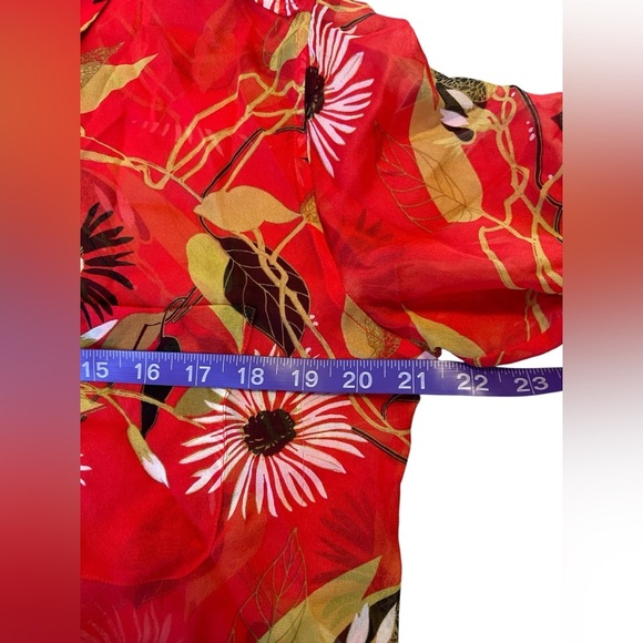 Equipment Femme 100% Silk Sheer Lightweight Blouse Red Floral Print Size M - Picture 7 of 12